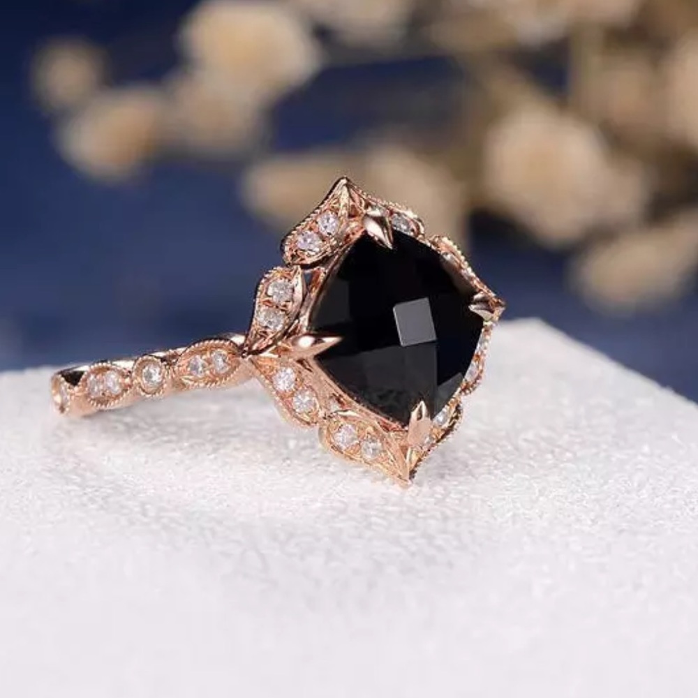 18k Rose gold filled black sapphire gemstone ring